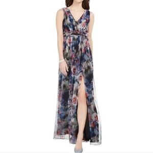 Adrianna Papell Women's V Neck Tulle Ball Gown Party Dress Slit Plus Size 16 New